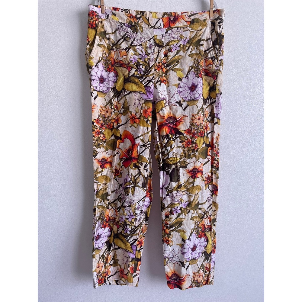 Chico's Ankle Pants Floral Botanical 100% Linen Women 16R 3R Multi-Color Pants
